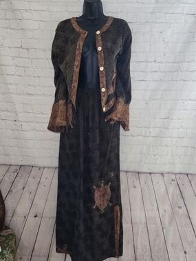 Vintage Kusnadi 90s Boho Art to Wear  Lagen SET Tribal Turtle Print Artsy Sz M